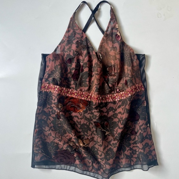 NWT BISOU BISOU DARK FEMININE SHEER EMBROIDERED TOP - Picture 1 of 7